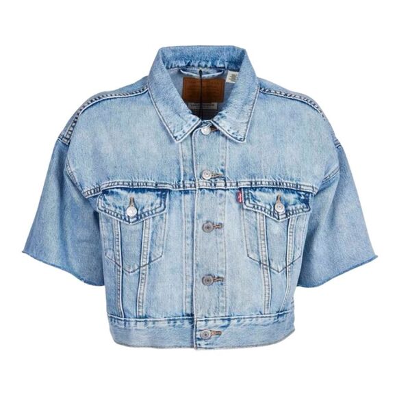 ⭕️ Levi’s Denim Jacket Cropped Blue Oversized - Picture 1 of 6